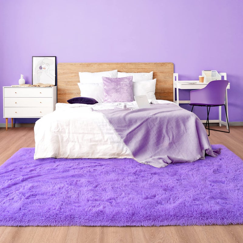 Noahas Fluffy 4x6 Purple Rugs for Bedroom Girls,Shaggy Kids Rug,Thick Shag Throw Floor Carpet,Soft Non-Slip Dorm Nursery Area Rugs for Living Room Home Decor - Image 3